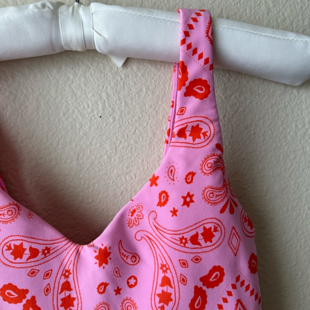 Aerie Offline Real Me Sports Bra Low Key LongLine Recharge Pink Paisley Size XS - Picture 4 of 15